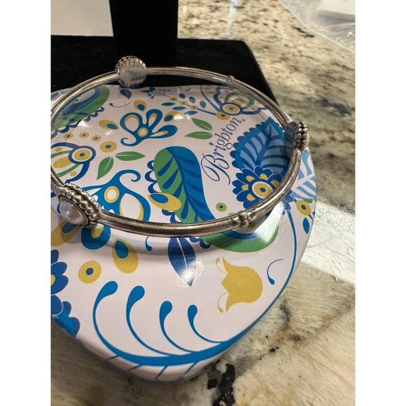 Brighton Silver-Plated Pearl Bangle Bracelet Beaded Accents with Heart Tin Gift - Picture 2 of 9